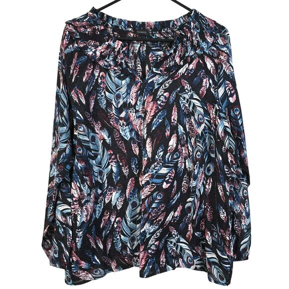 Talbots Popover Blouse Women's XL Feathers Banded Ruffle Collar Career Romantic - Picture 1 of 8